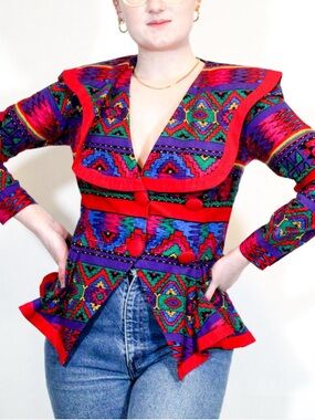 Leslie Fay Multicolor Peplum Blazer